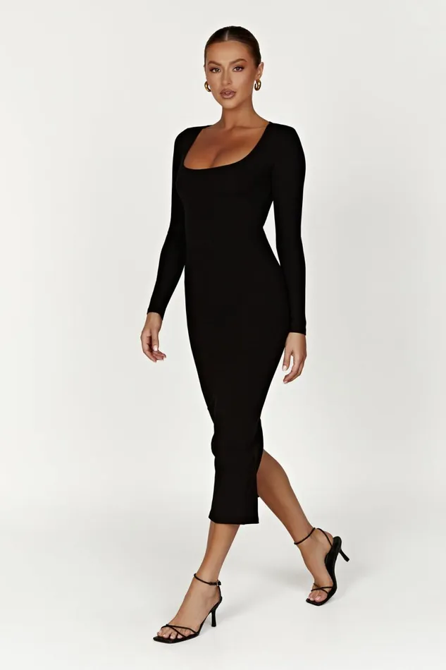 Meshki Midi Dresses Women Sierra Scoop Neck Long Sleeve Midi Dress 8211 Black Black