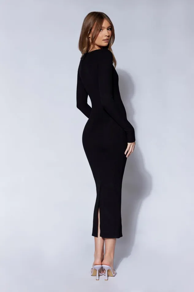 Meshki Midi Dresses Women Sierra Scoop Neck Long Sleeve Midi Dress 8211 Black Black