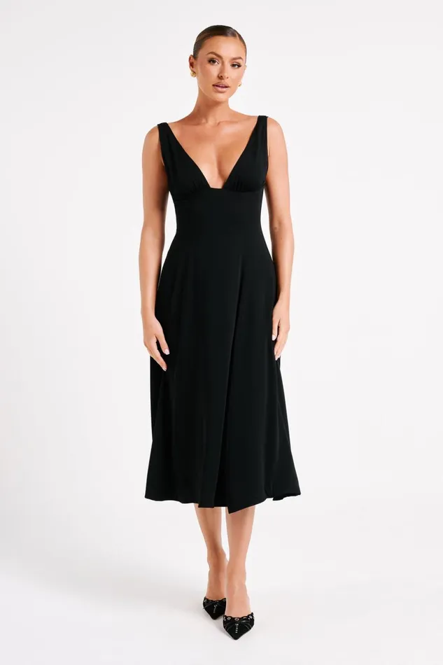 Meshki Midi Dresses Women Soledad Gathered Midi Dress 8211 Black Black