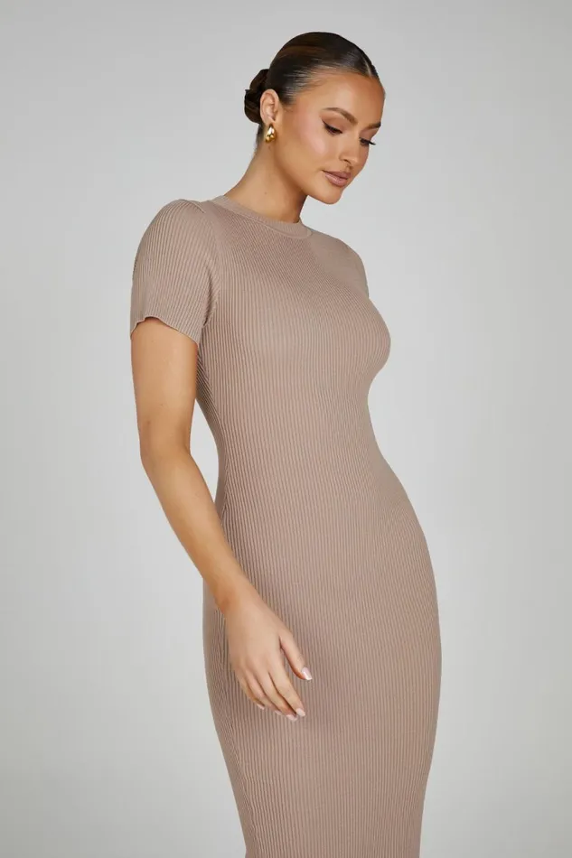 Meshki Midi Dresses Women Sonia Short Sleeve Knit Midi Dress 8211 Taupe Taupe