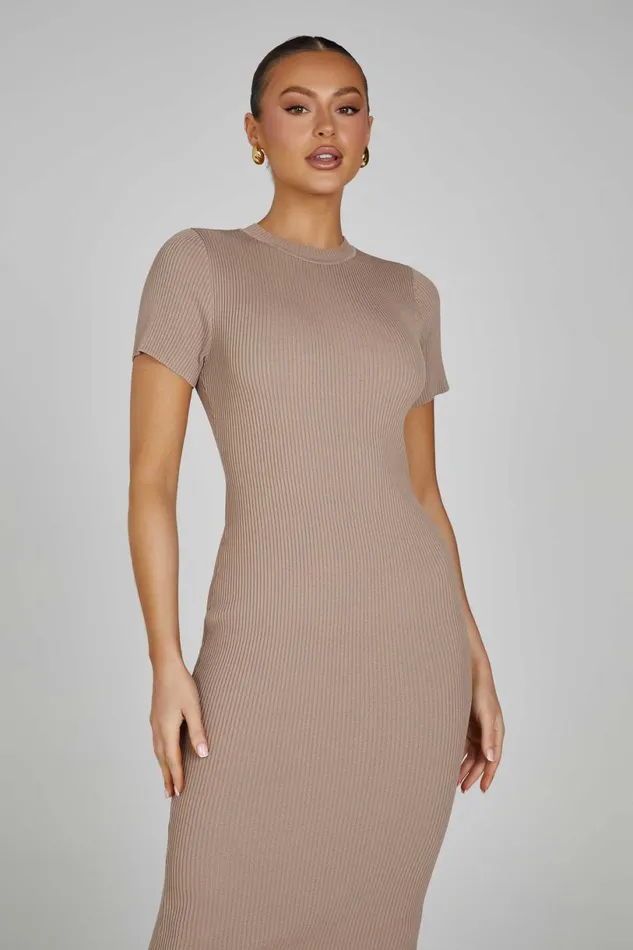 Meshki Midi Dresses Women Sonia Short Sleeve Knit Midi Dress 8211 Taupe Taupe