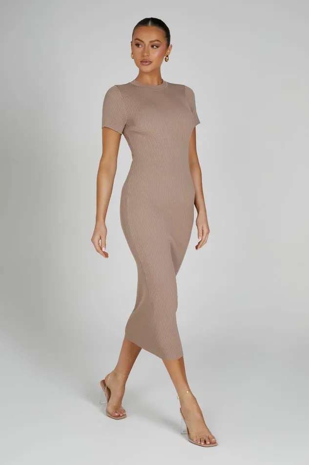 Meshki Midi Dresses Women Sonia Short Sleeve Knit Midi Dress 8211 Taupe Taupe