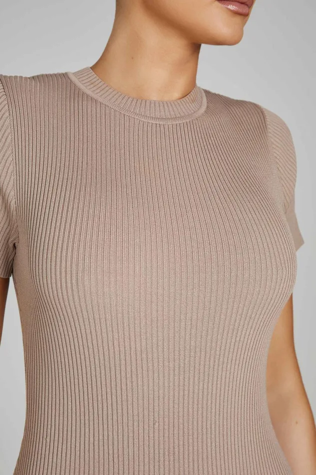Meshki Midi Dresses Women Sonia Short Sleeve Knit Midi Dress 8211 Taupe Taupe