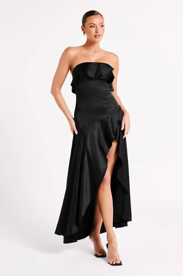 Meshki Midi Dresses Women Sulianna Strapless Ruffle Midi Dress 8211 Black Black Meshki Midi Dresses Women Sulianna Strapless Ruffle Midi Dress 8211 Black Black
