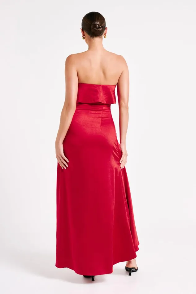 Meshki Midi Dresses Women Sulianna Strapless Ruffle Midi Dress 8211 Vermilion Red Vermilionred