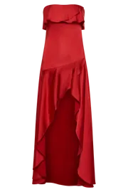 Meshki Midi Dresses Women Sulianna Strapless Ruffle Midi Dress 8211 Vermilion Red Vermilionred