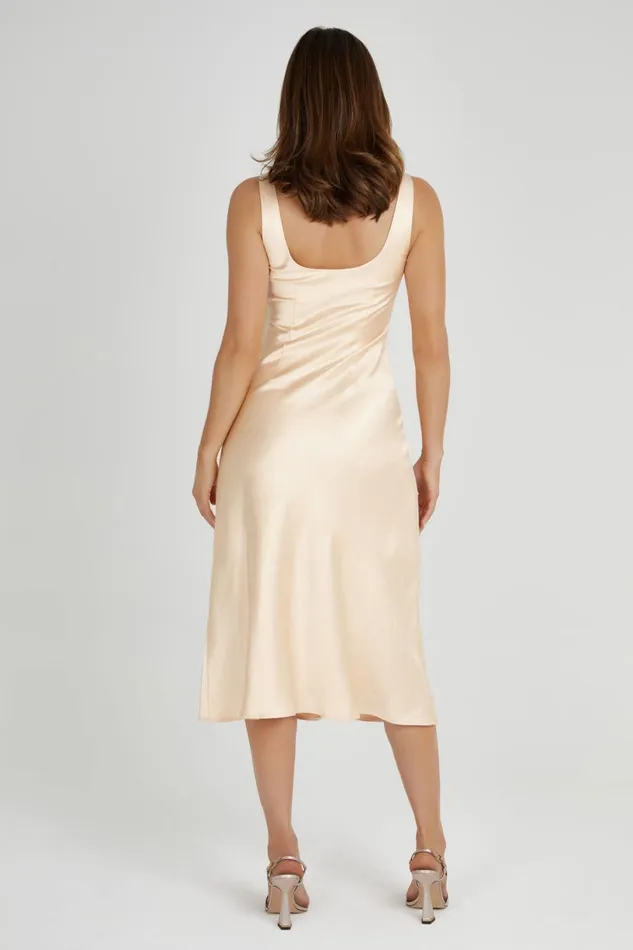 Meshki Midi Dresses Women Tamara Satin Iridescent Slip Midi Dress 8211 Apricot Apricot