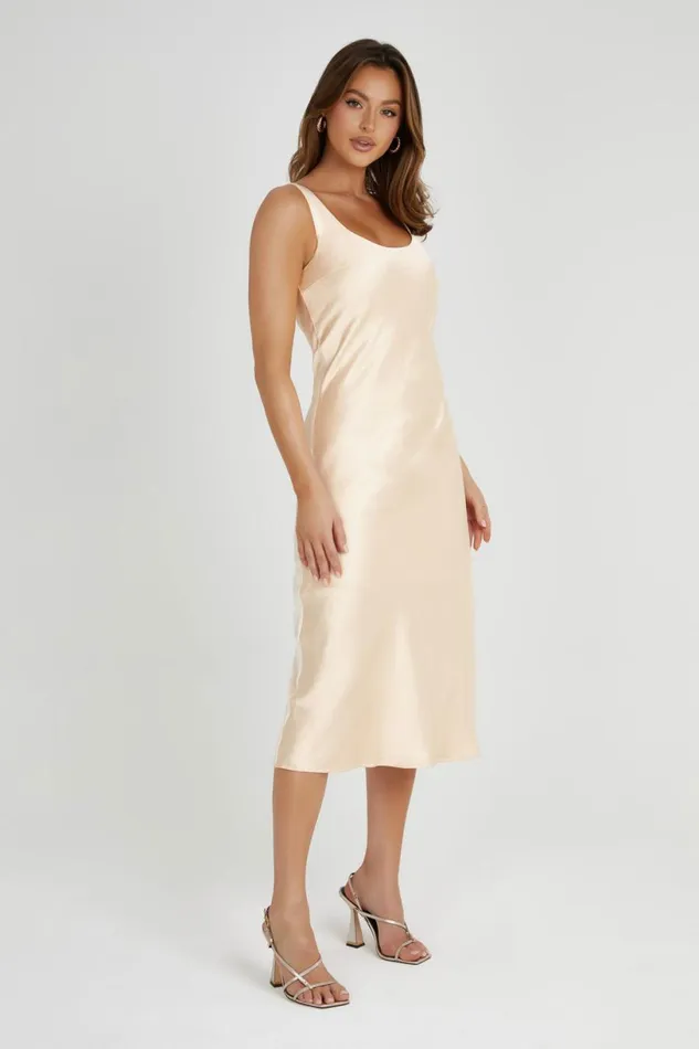 Meshki Midi Dresses Women Tamara Satin Iridescent Slip Midi Dress 8211 Apricot Apricot