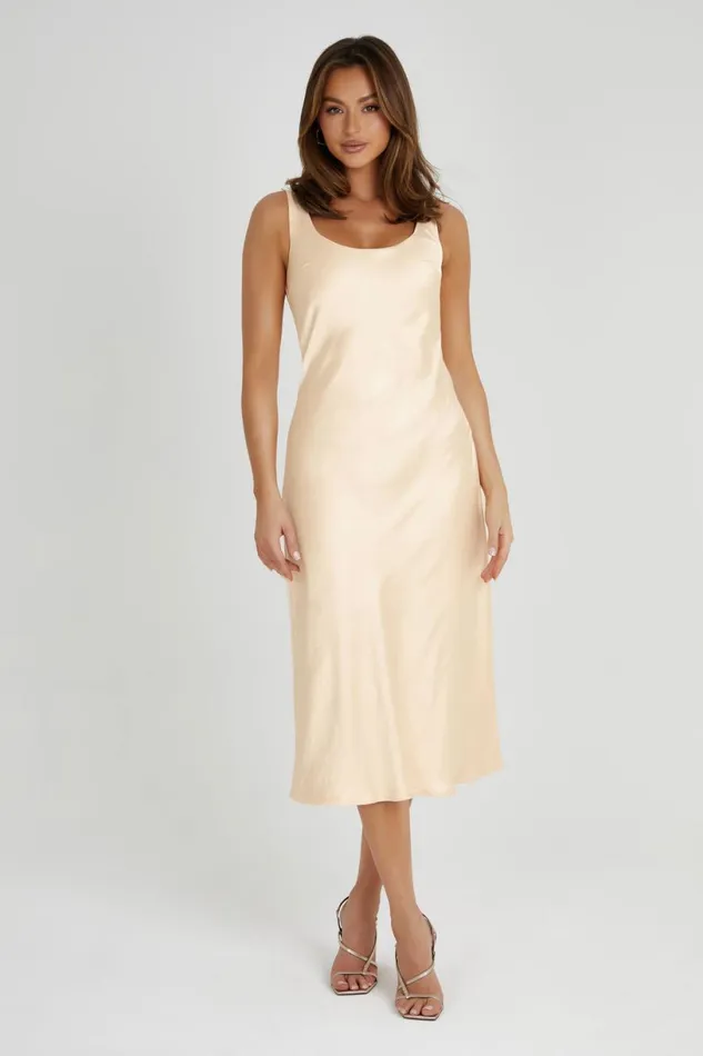 Meshki Midi Dresses Women Tamara Satin Iridescent Slip Midi Dress 8211 Apricot Apricot