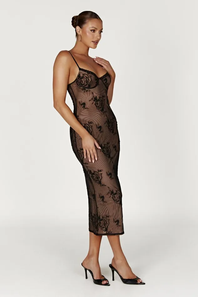 Meshki Midi Dresses Women Venice Embroidered Mesh Midi Dress 8211 Black Black Meshki Midi Dresses Women Venice Embroidered Mesh Midi Dress 8211 Black Black