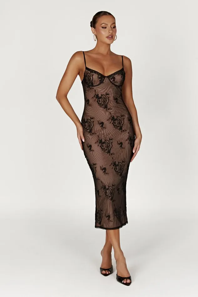 Meshki Midi Dresses Women Venice Embroidered Mesh Midi Dress 8211 Black Black