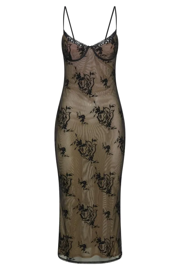 Meshki Midi Dresses Women Venice Embroidered Mesh Midi Dress 8211 Black Black