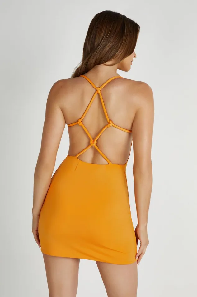 Meshki Mini Dresses Women Amirah Slinky Backless Mini Dress 8211 Orange Orange