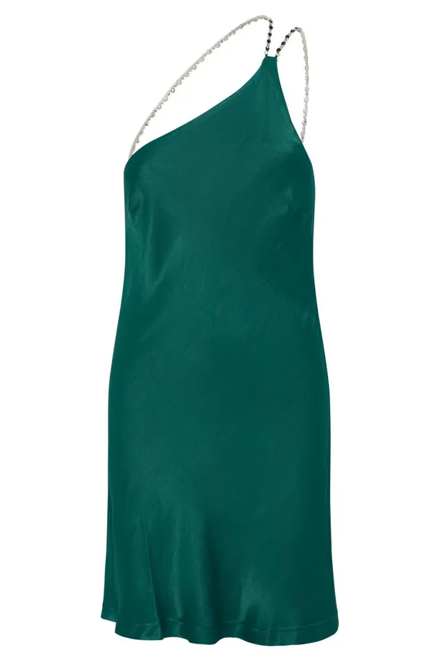 Meshki Mini Dresses Women Berina One Shoulder Gemstone Strap Mini Dress 8211 Emerald Emerald