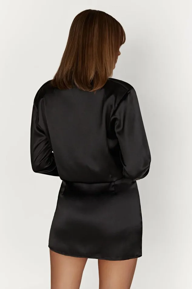 Meshki Mini Dresses Women Brielle Satin Shirt Dress 8211 Black Black Meshki Mini Dresses Women Brielle Satin Shirt Dress 8211 Black Black