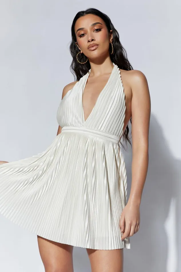 Meshki Mini Dresses Women Darya Pleated Mini Halter Dress 8211 Wheat Wheat Meshki Mini Dresses Women Darya Pleated Mini Halter Dress 8211 Wheat Wheat