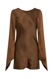 Meshki Mini Dresses Women Davina Satin Long Sleeve Mini Dress 8211 Dark Brown Darkbrown