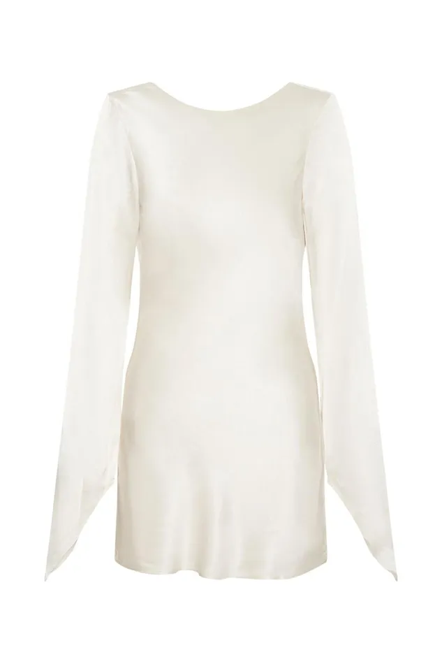 Meshki Mini Dresses Women Davina Satin Long Sleeve Mini Dress 8211 Ivory Ivory