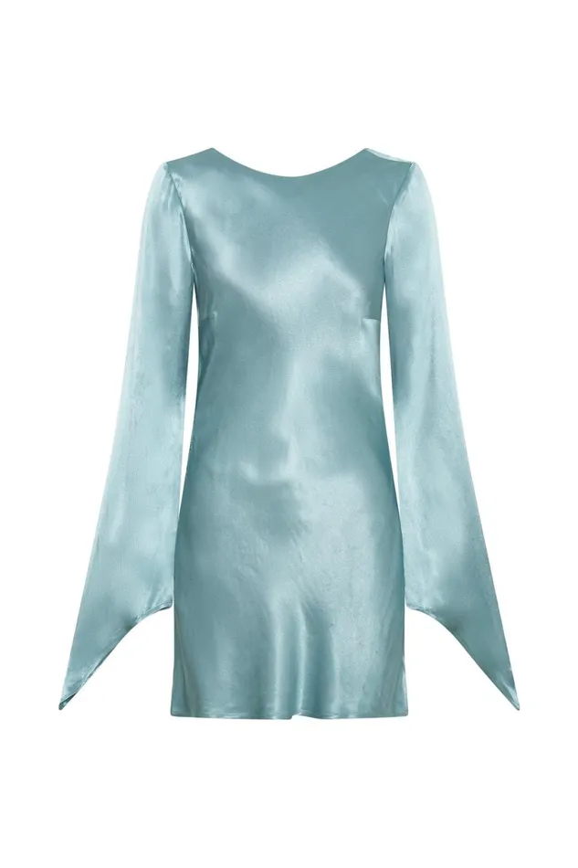 Meshki Mini Dresses Women Davina Satin Long Sleeve Mini Dress 8211 Powder Blue Powderblue