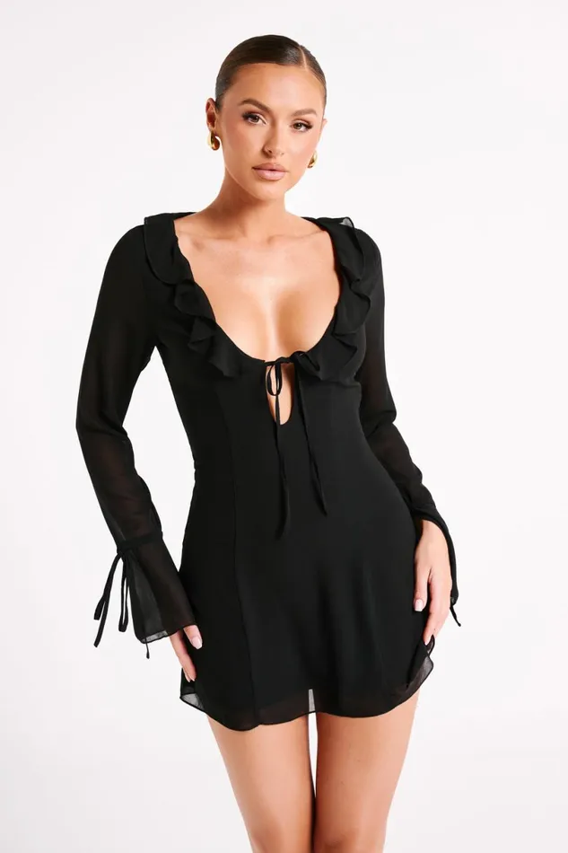 Meshki Mini Dresses Women Deja Long Sleeve Chiffon Mini Dress 8211 Black Black Meshki Mini Dresses Women Deja Long Sleeve Chiffon Mini Dress 8211 Black Black