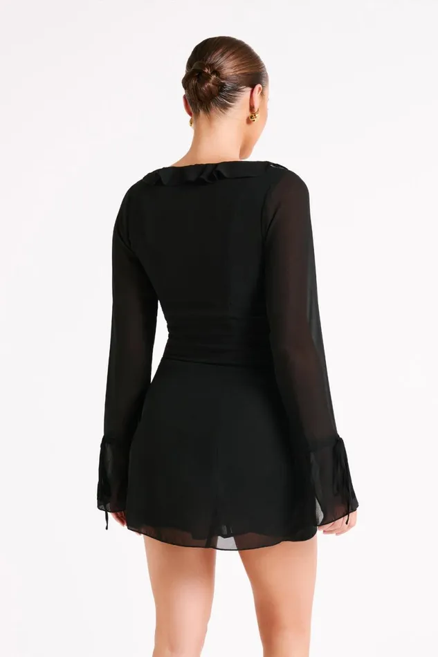Meshki Mini Dresses Women Deja Long Sleeve Chiffon Mini Dress 8211 Black Black
