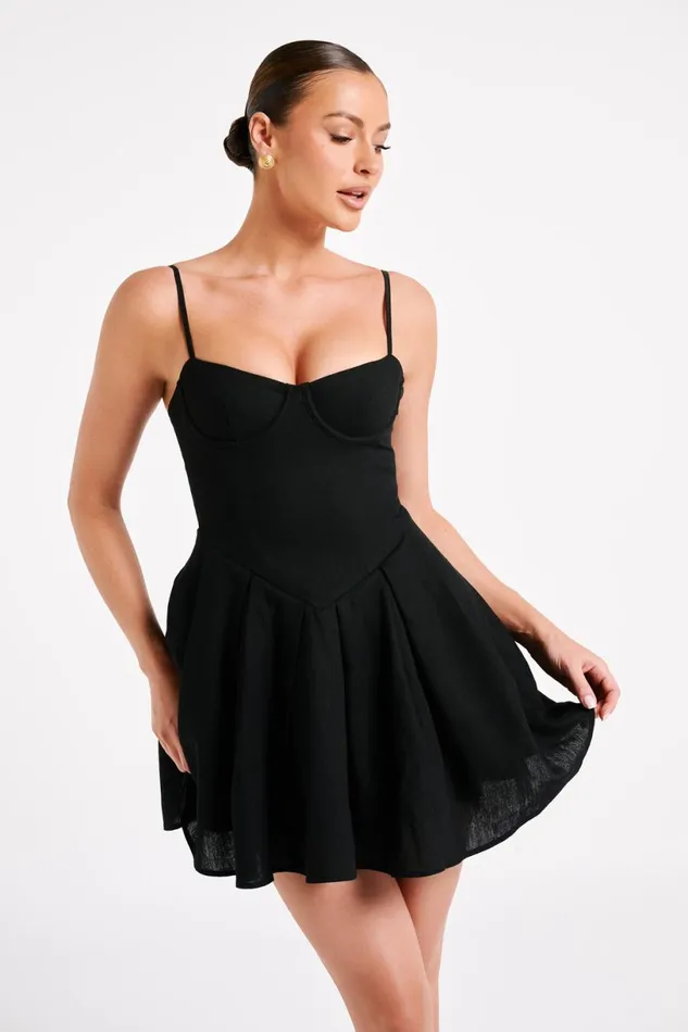 Meshki Mini Dresses Women Dorinda Pleated Linen Mini Dress 8211 Black Black Meshki Mini Dresses Women Dorinda Pleated Linen Mini Dress 8211 Black Black