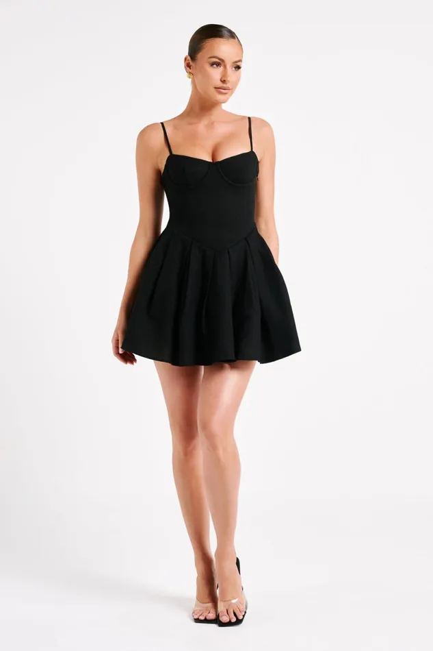 Meshki Mini Dresses Women Dorinda Pleated Linen Mini Dress 8211 Black Black Meshki Mini Dresses Women Dorinda Pleated Linen Mini Dress 8211 Black Black