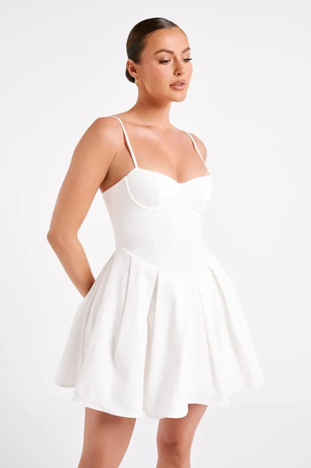 Meshki Mini Dresses Women Dorinda Pleated Linen Mini Dress 8211 White White Meshki Mini Dresses Women Dorinda Pleated Linen Mini Dress 8211 White White