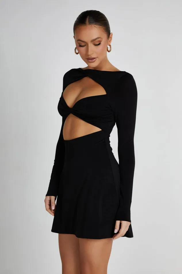 Meshki Mini Dresses Women Eleanor Twist Front Mini Dress 8211 Black Black