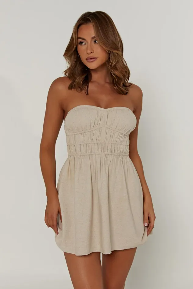 Meshki Mini Dresses Women Eloise Strapless Linen Mini Dress 8211 Natural Natural