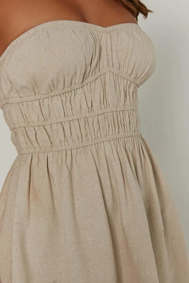Meshki Mini Dresses Women Eloise Strapless Linen Mini Dress 8211 Natural Natural