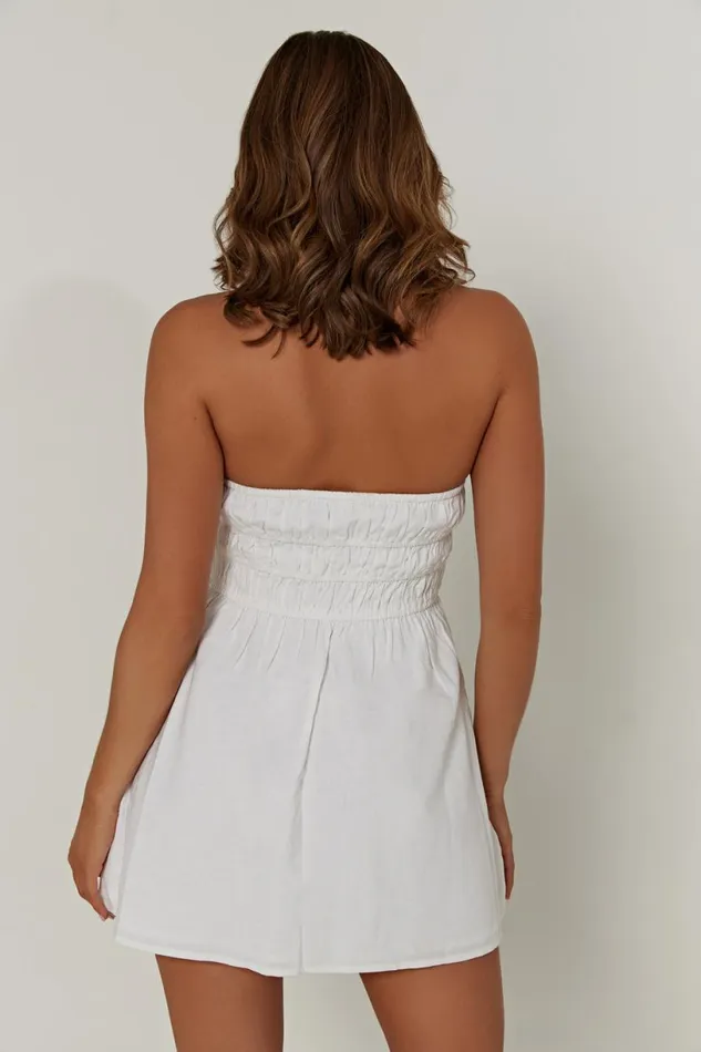 Meshki Mini Dresses Women Eloise Strapless Linen Mini Dress 8211 White White