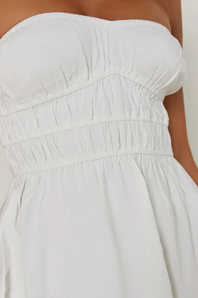 Meshki Mini Dresses Women Eloise Strapless Linen Mini Dress 8211 White White