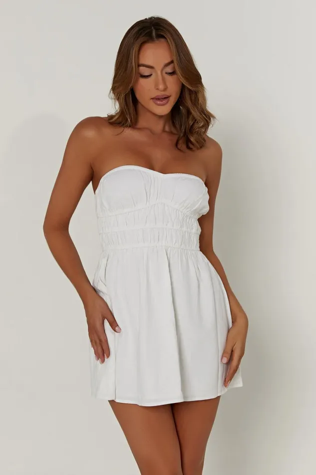 Meshki Mini Dresses Women Eloise Strapless Linen Mini Dress 8211 White White
