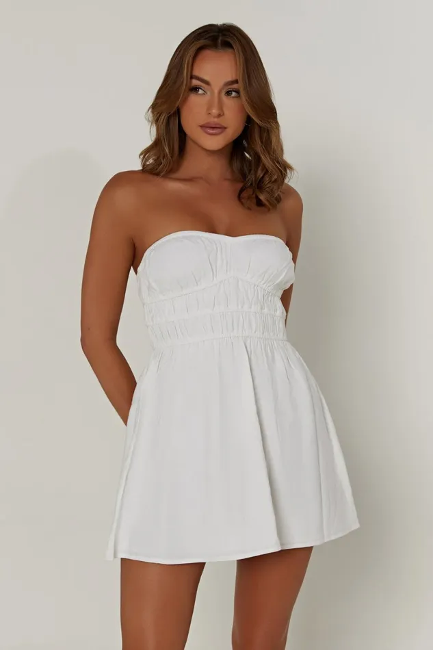 Meshki Mini Dresses Women Eloise Strapless Linen Mini Dress 8211 White White