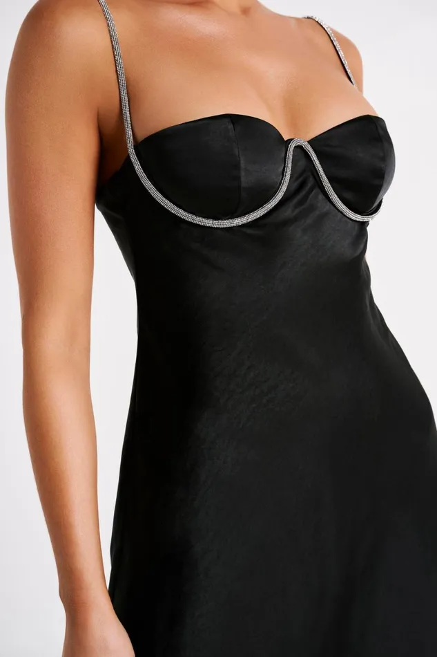 Meshki Mini Dresses Women Elora Satin Cupped Mini Dress With Diamante Rope 8211 Black Black
