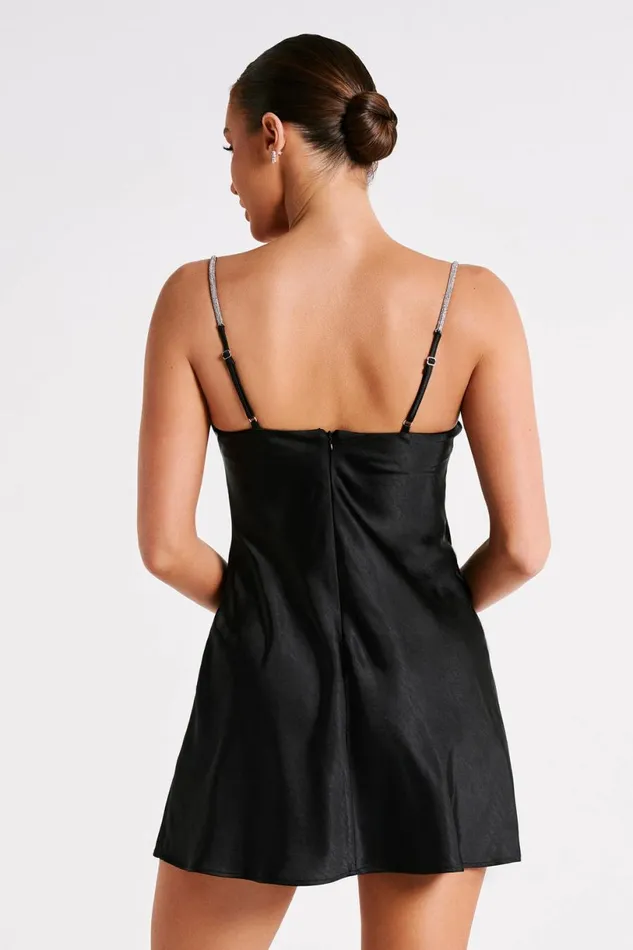 Meshki Mini Dresses Women Elora Satin Cupped Mini Dress With Diamante Rope 8211 Black Black