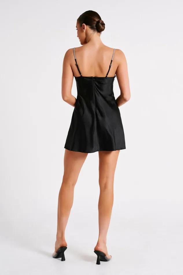 Meshki Mini Dresses Women Elora Satin Cupped Mini Dress With Diamante Rope 8211 Black Black