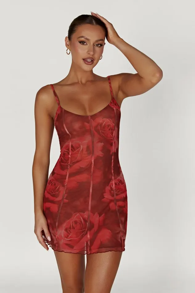 Meshki Mini Dresses Women Esther Mesh Panelled Mini Dress 8211 Oversized Rose Print Oversized Rose Print