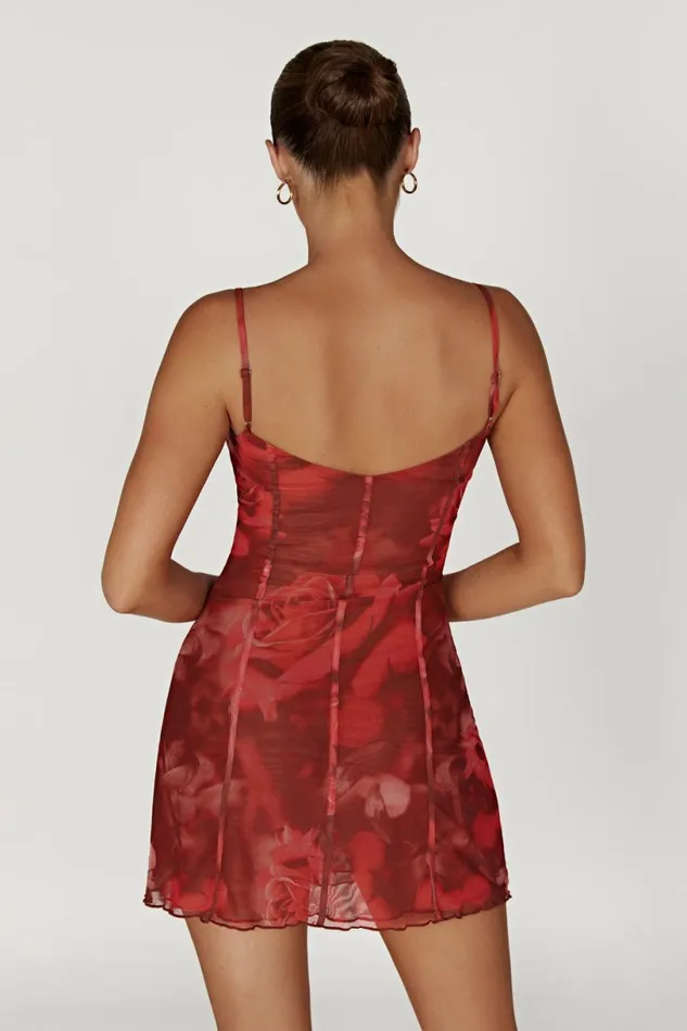 Meshki Mini Dresses Women Esther Mesh Panelled Mini Dress 8211 Oversized Rose Print Oversized Rose Print