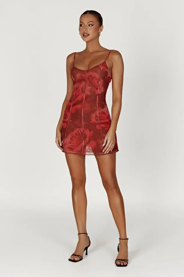 Meshki Mini Dresses Women Esther Mesh Panelled Mini Dress 8211 Oversized Rose Print Oversized Rose Print