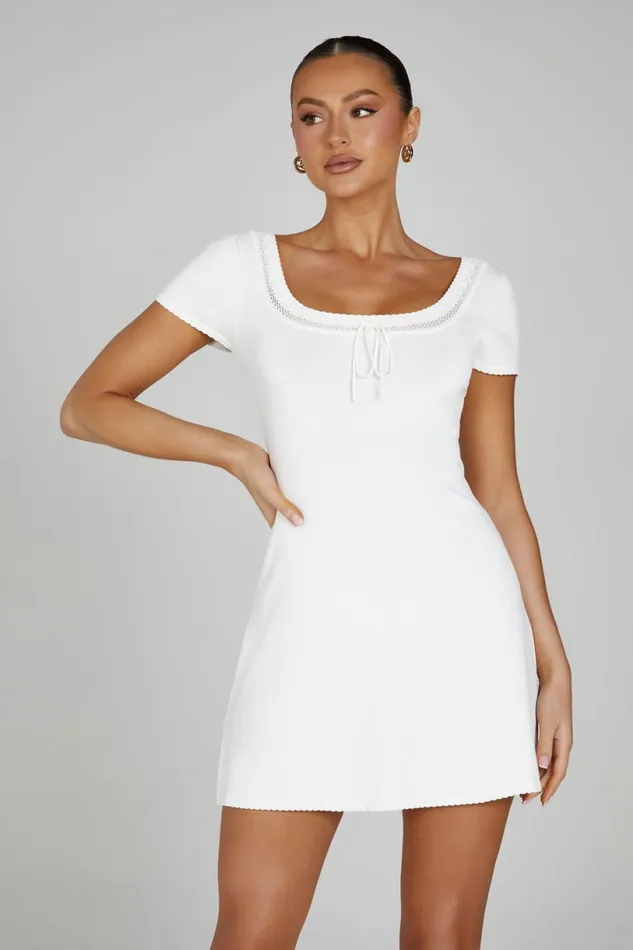 Meshki Mini Dresses Women Georgia Pointelle Knit Mini Dress 8211 White White Meshki Mini Dresses Women Georgia Pointelle Knit Mini Dress 8211 White White
