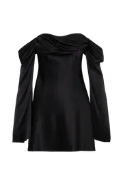 Meshki Mini Dresses Women Giselle Off Shoulder Satin Mini Dress 8211 Black Black