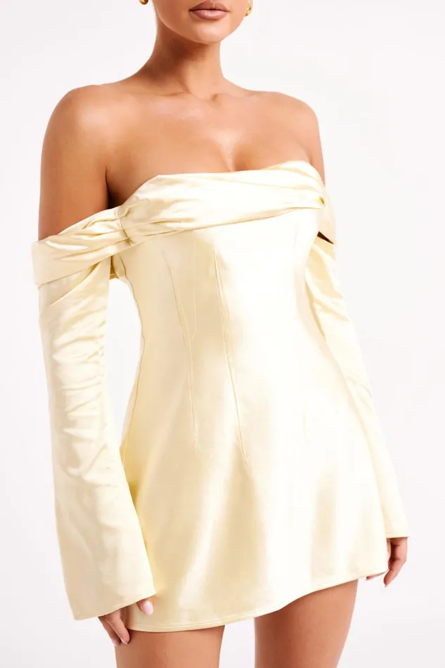 Meshki Mini Dresses Women Giselle Off Shoulder Satin Mini Dress 8211 Butter Butter