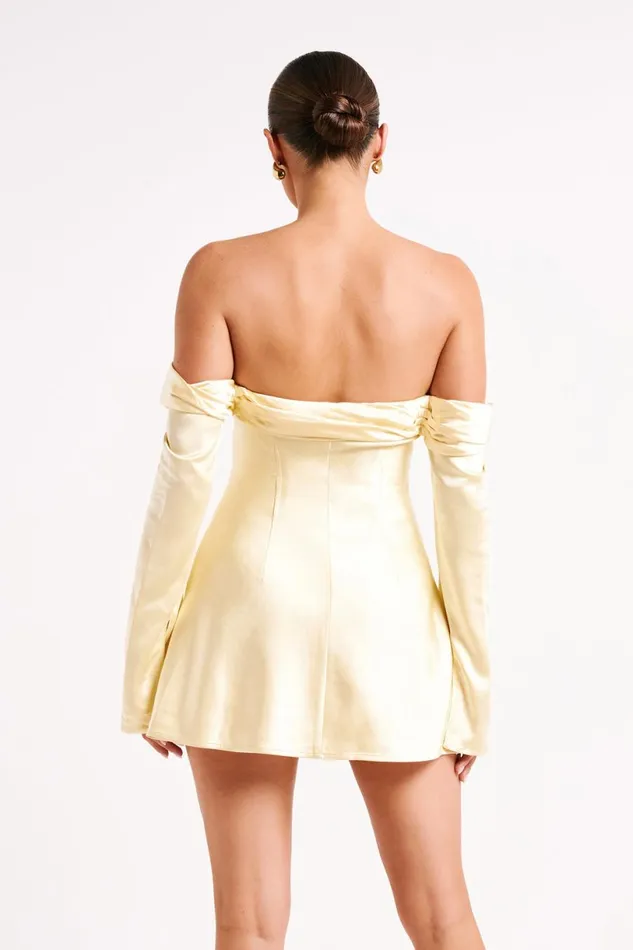 Meshki Mini Dresses Women Giselle Off Shoulder Satin Mini Dress 8211 Butter Butter