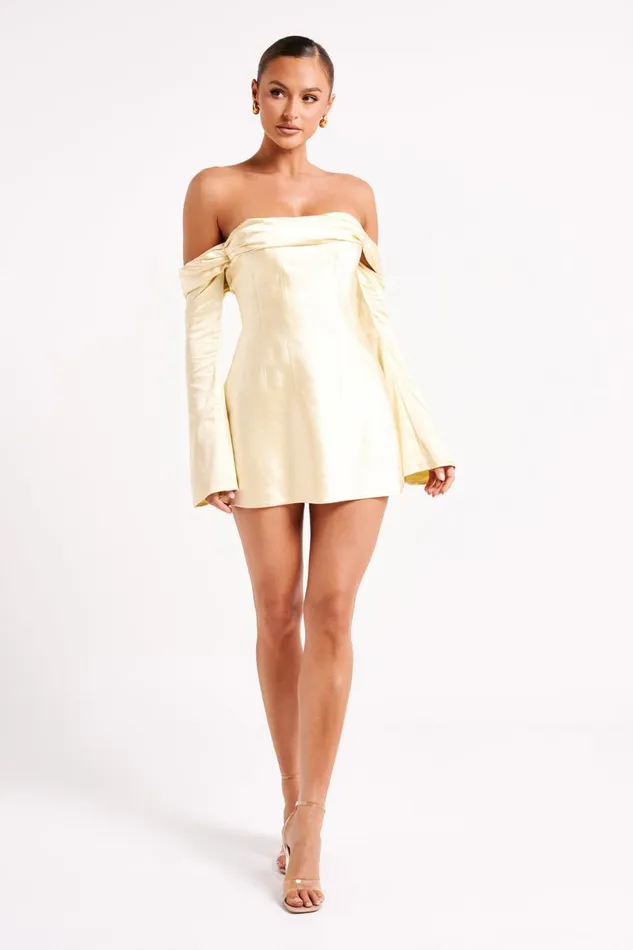 Meshki Mini Dresses Women Giselle Off Shoulder Satin Mini Dress 8211 Butter Butter