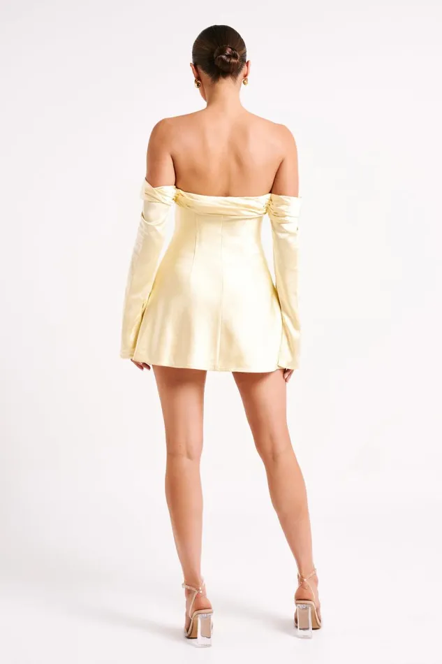Meshki Mini Dresses Women Giselle Off Shoulder Satin Mini Dress 8211 Butter Butter