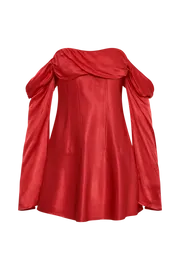 Meshki Mini Dresses Women Giselle Off Shoulder Satin Mini Dress 8211 Red Red