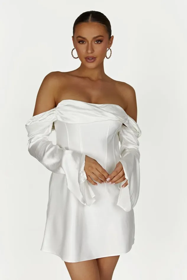Meshki Mini Dresses Women Giselle Off Shoulder Satin Mini Dress 8211 White White Meshki Mini Dresses Women Giselle Off Shoulder Satin Mini Dress 8211 White White
