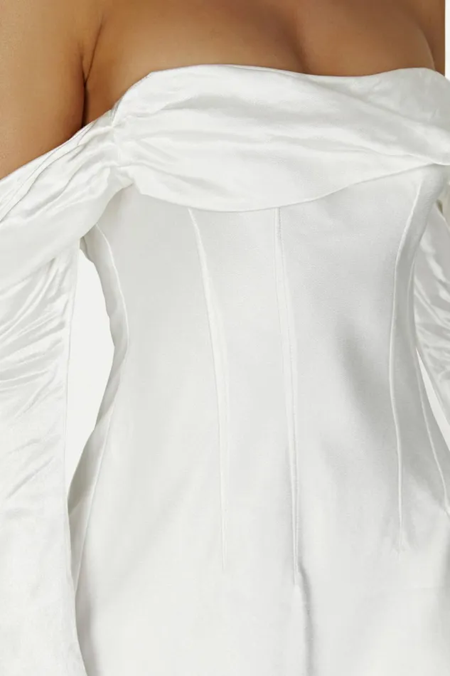 Meshki Mini Dresses Women Giselle Off Shoulder Satin Mini Dress 8211 White White